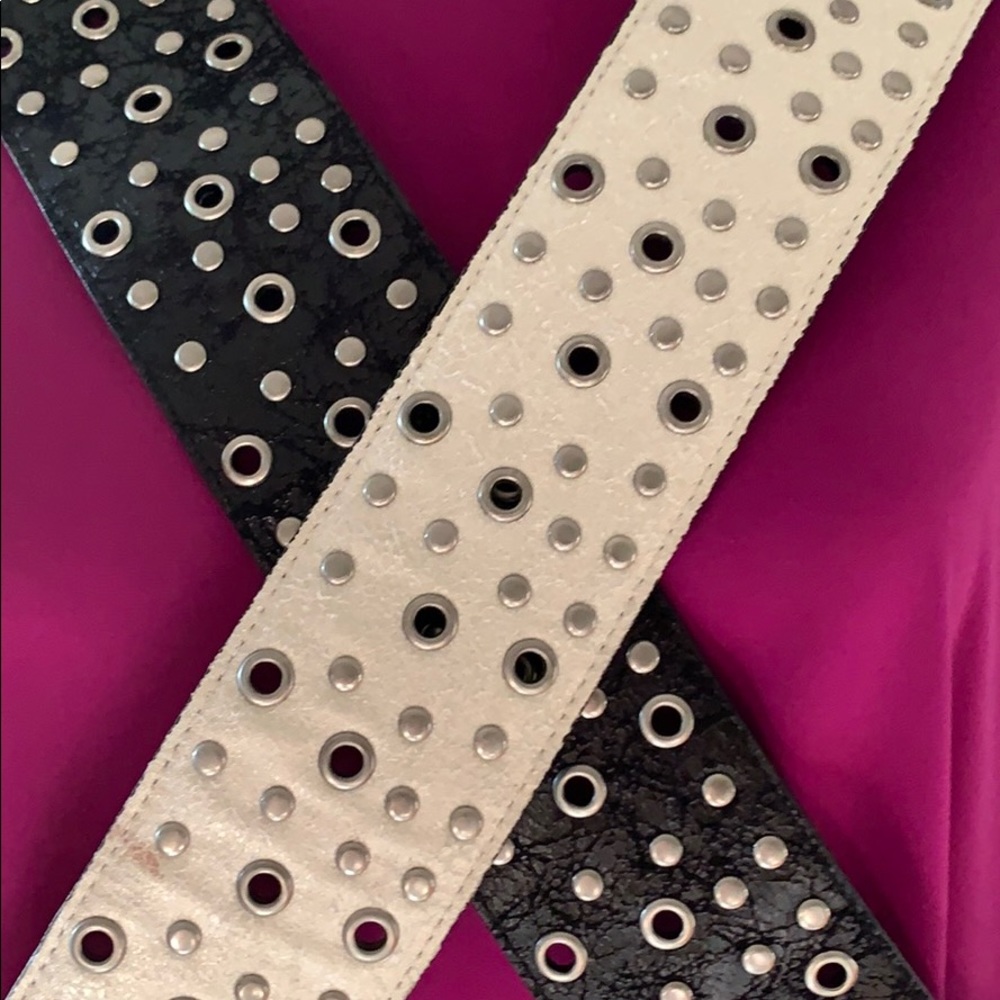 Large Offwhite Faux Leather Belt with Grommets